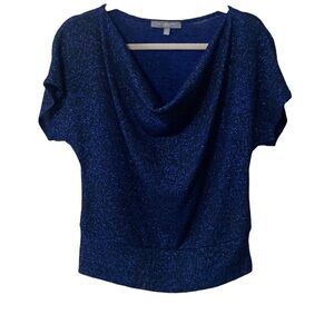 NY collection elegant blue sparkle cowl neck top